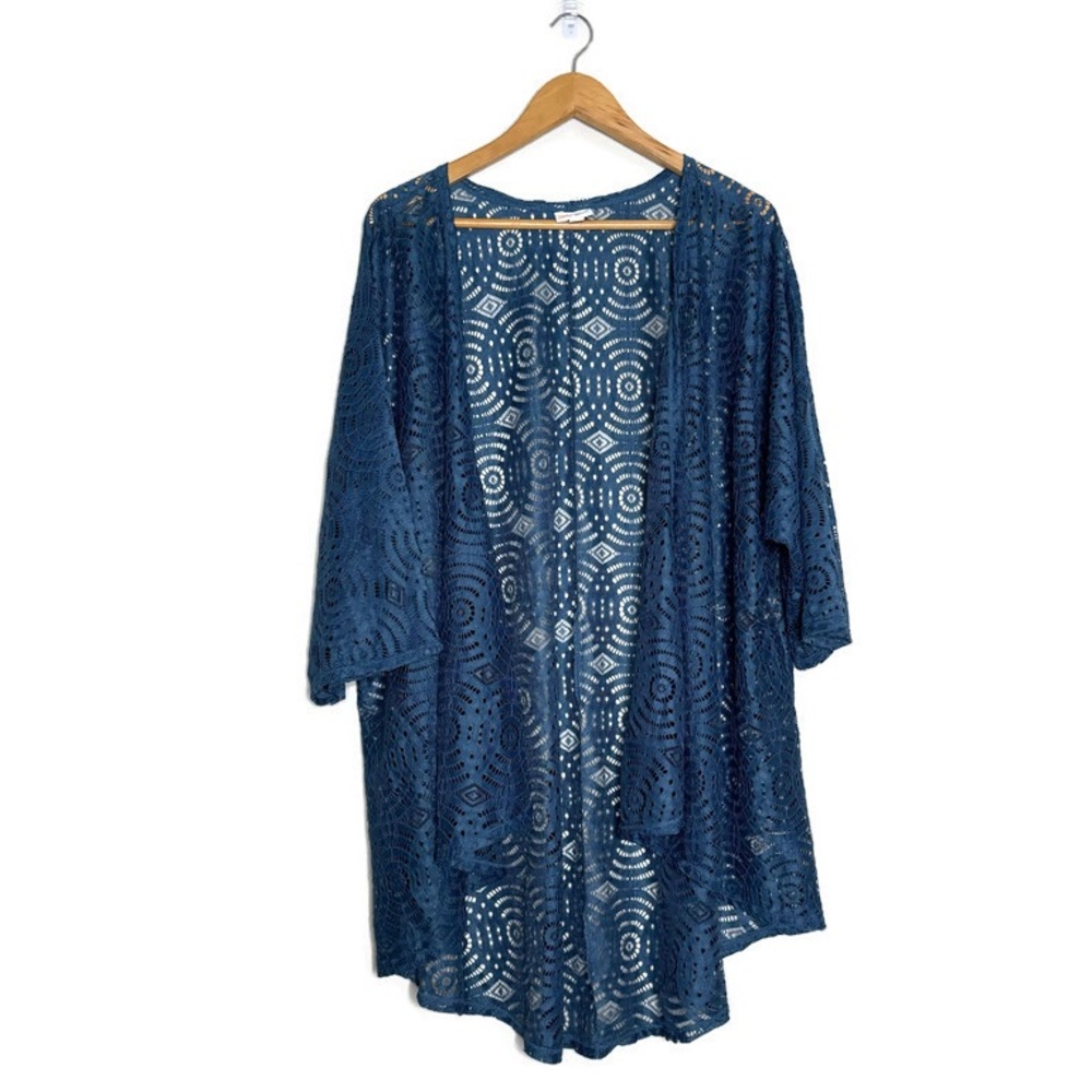 LuLaRoe Navy Blue Crochet Open Front Cardigan